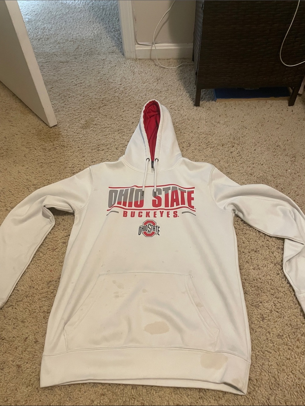 Colosseum White Pullover Hoodie with Red Hood Lining